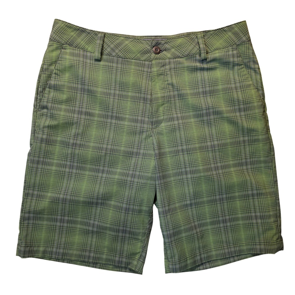 Under Armour Mens Green Plaid Performance Golf Shorts Size 34R Stretch Checkered